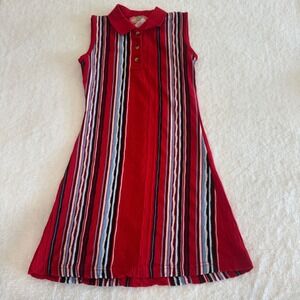 VTG Orbit Kids Red Vertical Stripe Sleeveless Polo Knit Dress Size 7/8